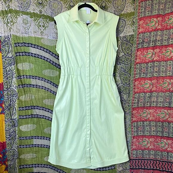 House of Harlow 1960 Dresses & Skirts - NWT House of Harlow 1960 Lime Green Vegan Leather Midi Shirt Dress Size Medium